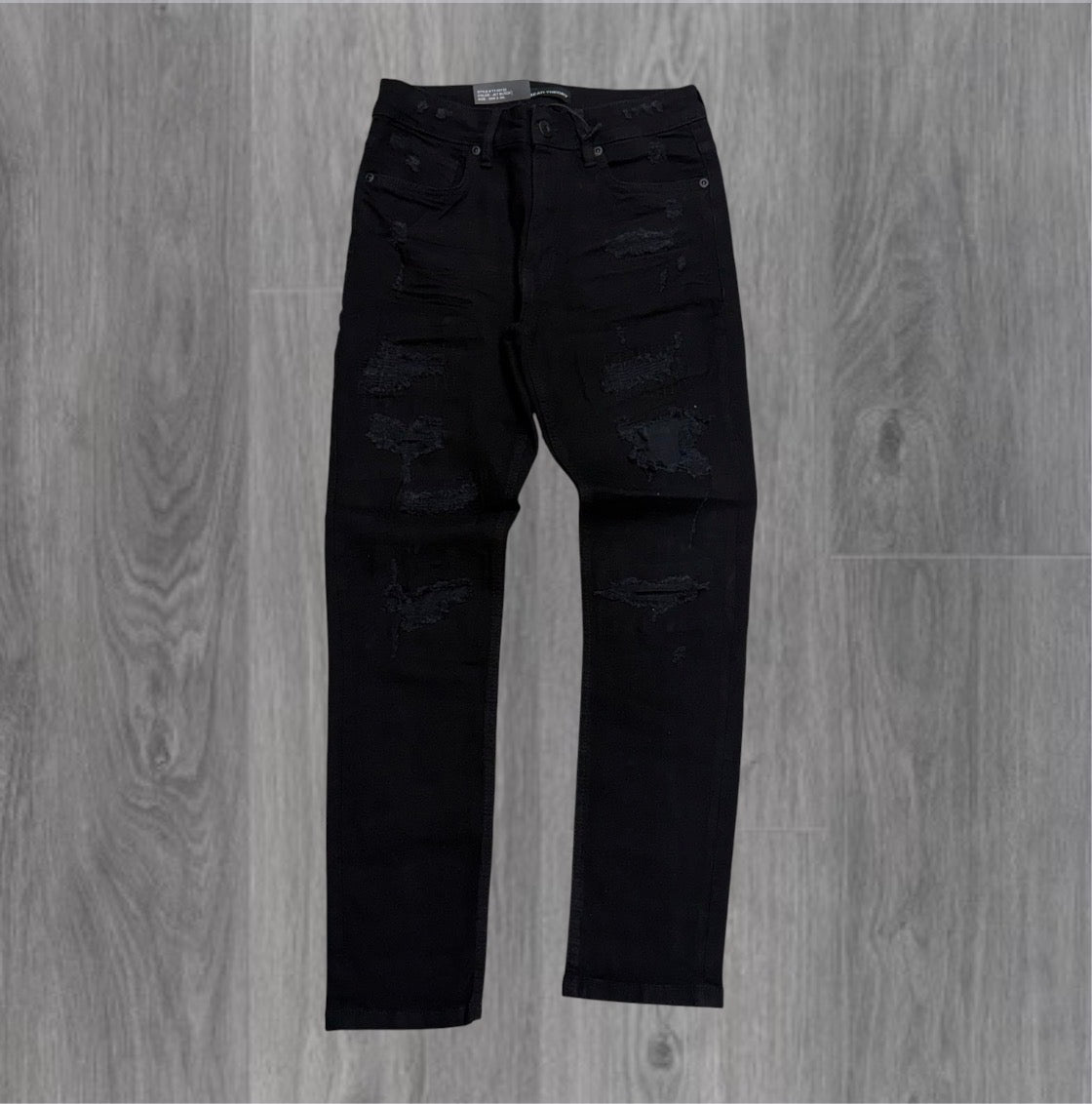 Threads - Slim Fit Distress Denim - jet Black- 50132