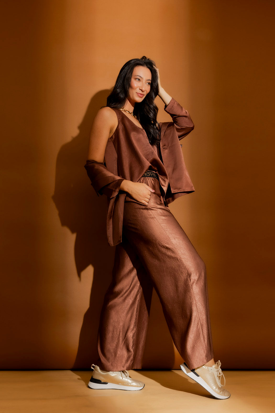 Chocolate Embossed Bell Cami