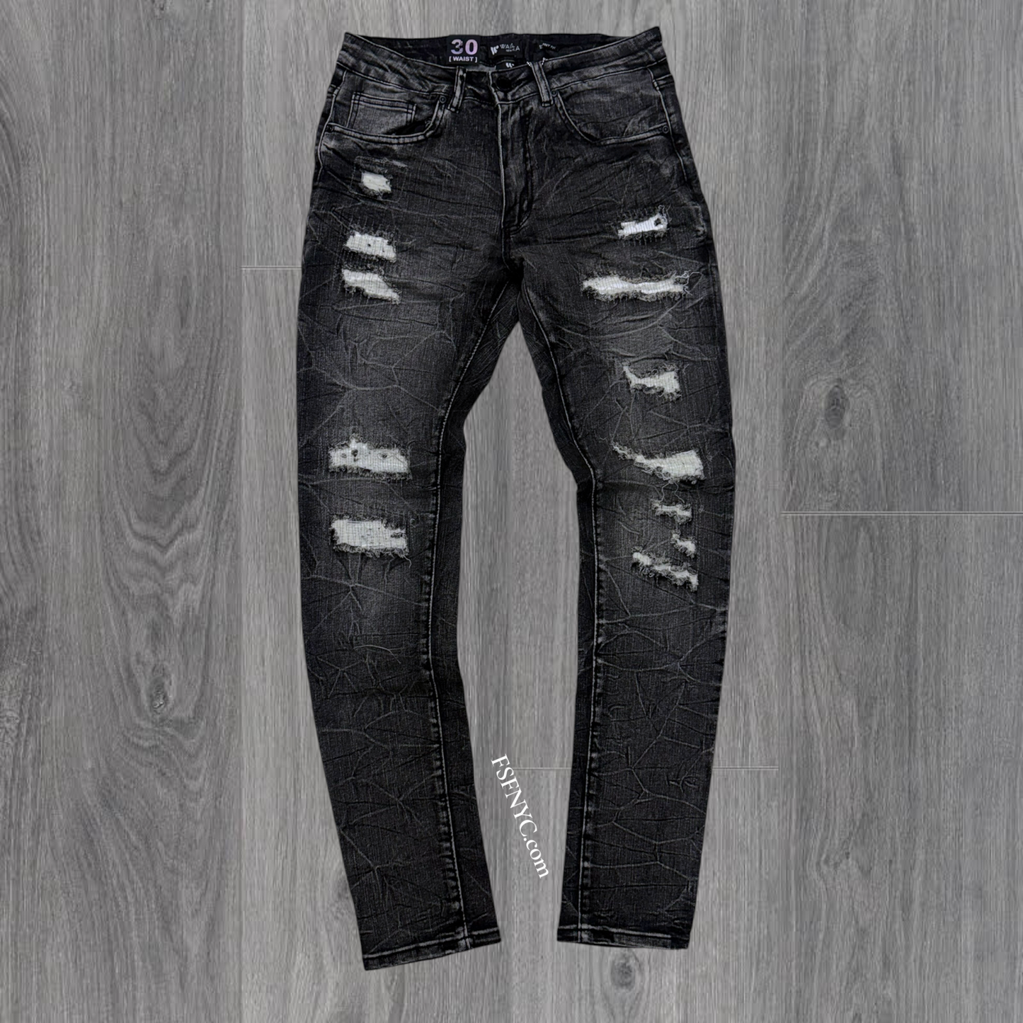 W - Distress Skinny Fit Denim - Charcoal W - M8856D