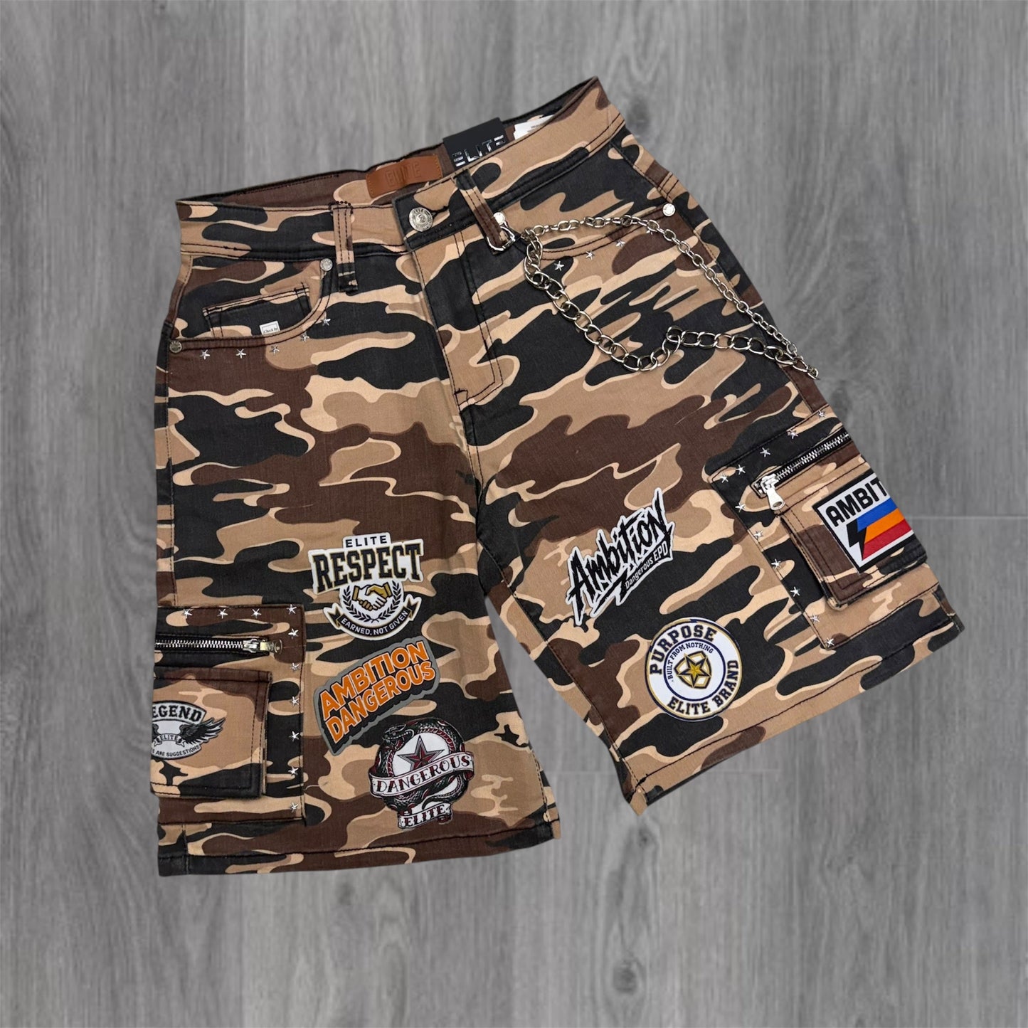 Elite - Patch Work Denim Shorts - Army Camo 19488