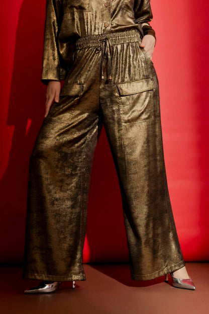 Gold Liquid Lame Cargo Pants