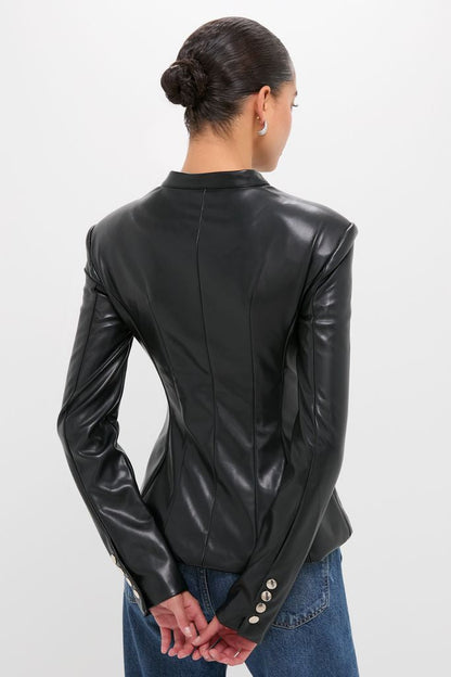 Black Vegan Leather Military Jacket