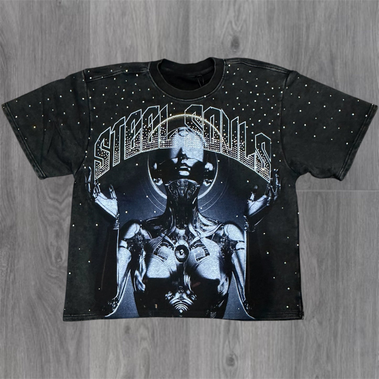 Steel Souls Rhinestone T-shirt - Black - 11198