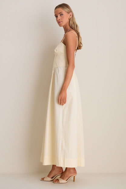 Beige Shell Waisted Midi Dress