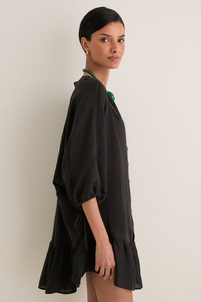 Black La Ponche Frill Mini Dress