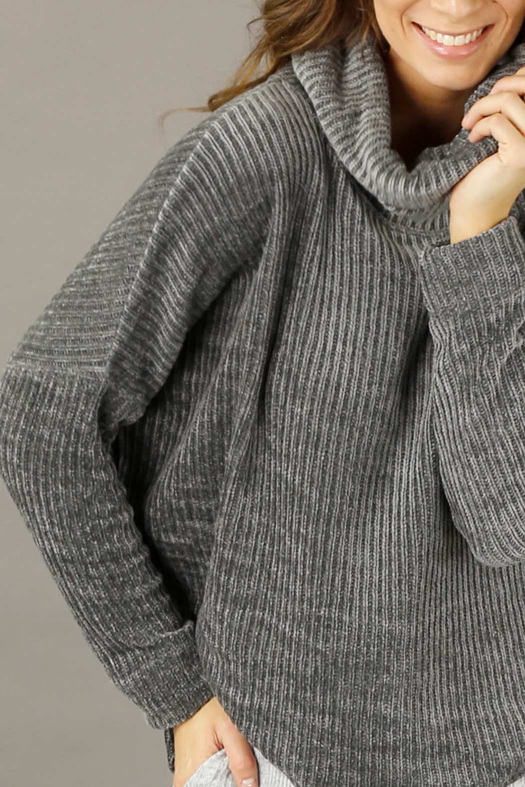 Dark Grey Velour Turtle Neck - FINAL SALE