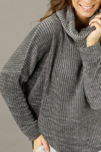 Dark Grey Velour Turtle Neck - FINAL SALE