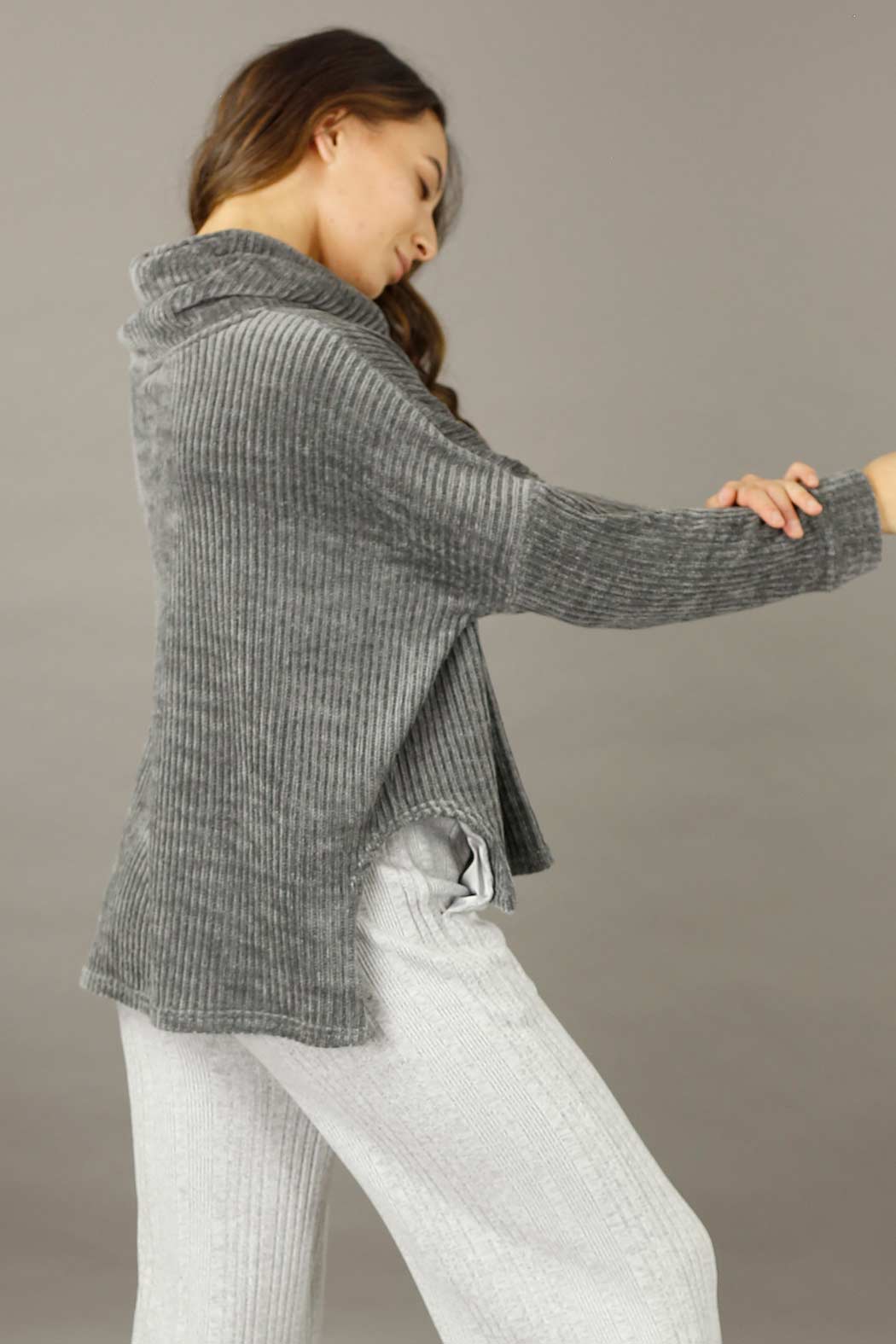Dark Grey Velour Turtle Neck - FINAL SALE