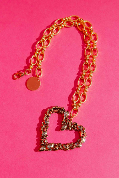 Gold Rhinestone Heart Necklace Gold O/S