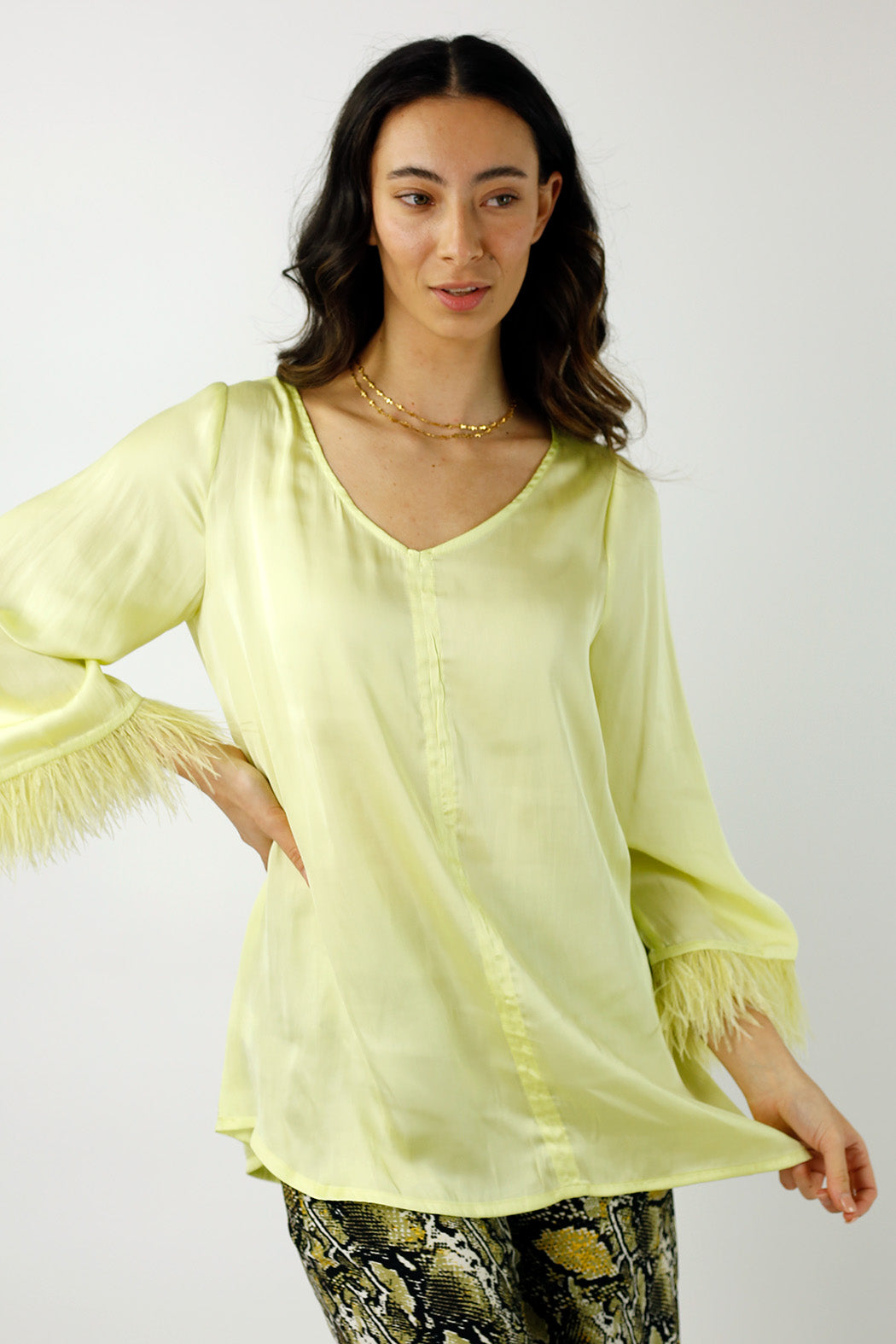 Chartreuse Silky Feather Top - Final Sale