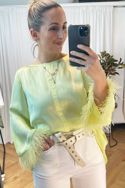 Chartreuse Silky Feather Top - Final Sale