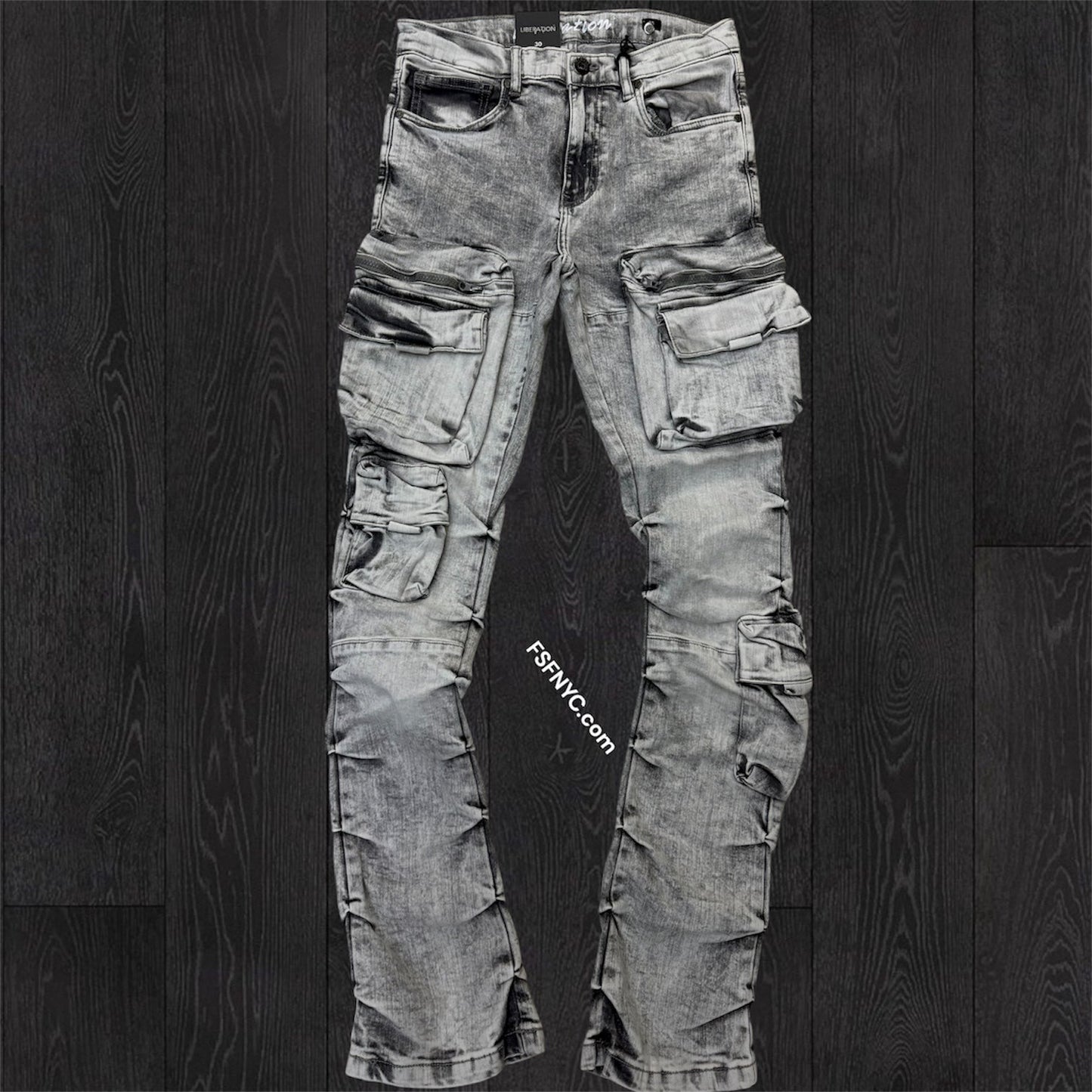 L - Stacked Cargo Pants - Grey -  7094