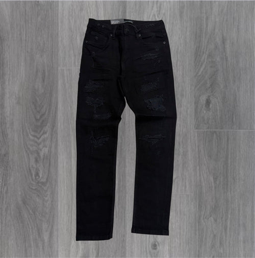 Threads - Slim Fit Distress Denim - jet Black- 50132