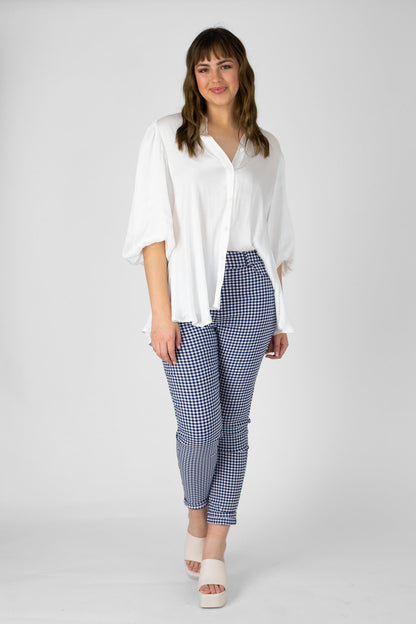 Gingham Bengaline Slim Leg Jean - Final Sale