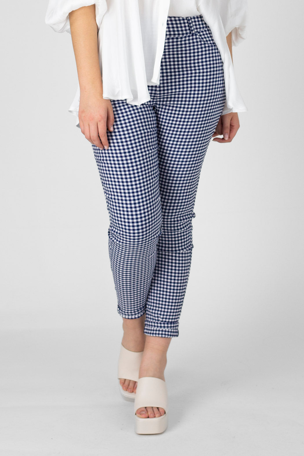 Gingham Bengaline Slim Leg Jean - Final Sale