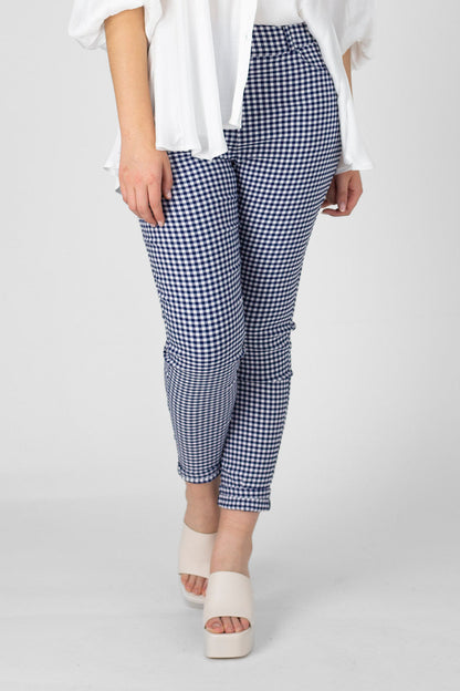 Gingham Bengaline Slim Leg Jean - Final Sale