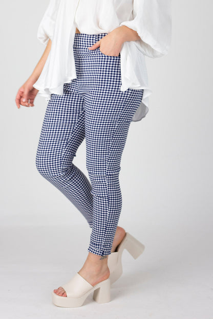 Gingham Bengaline Slim Leg Jean - Final Sale