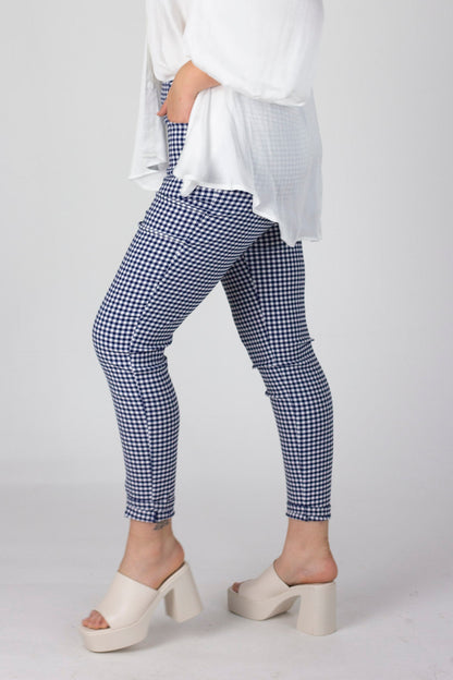 Gingham Bengaline Slim Leg Jean - Final Sale