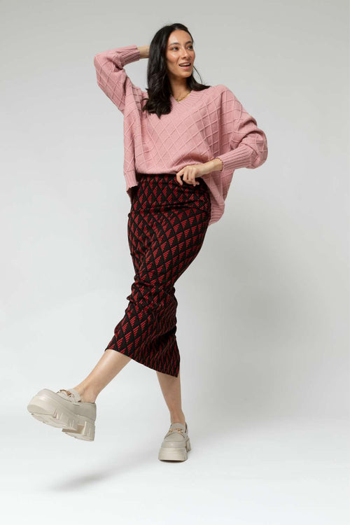 Black Red Split Skirt