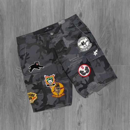 JC - War Patches Denim Shorts - Black Camo 4437