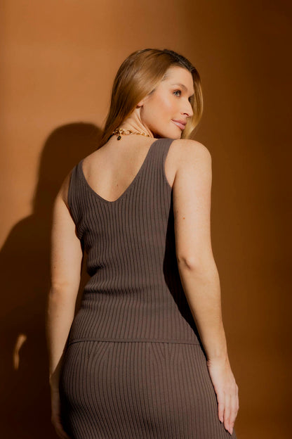 Cocoa Rib V Neck Cami Cocoa S