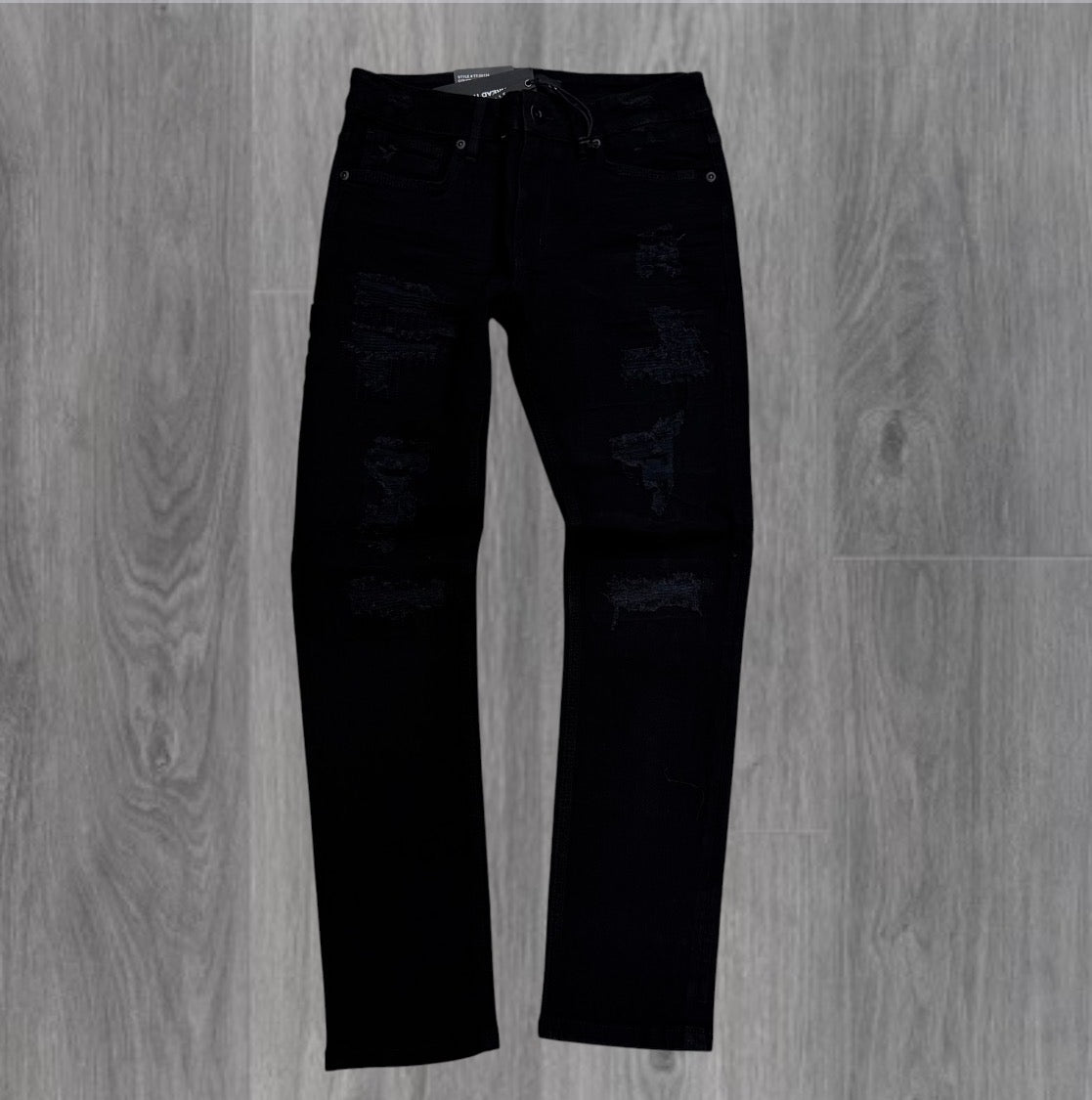 Threads - Slim Fit Distress Denim -jet Black - 50134