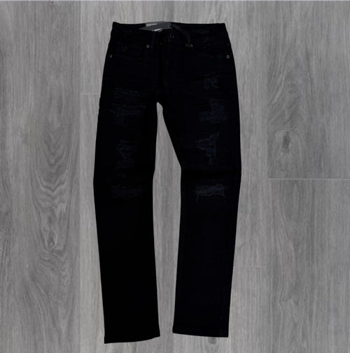 Threads - Slim Fit Distress Denim -jet Black - 50134