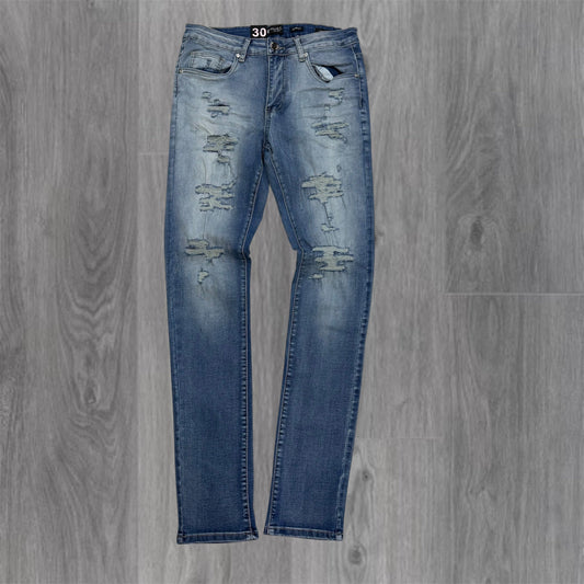 W - Distress Skinny Fit Denim -Blue Wash - M8770