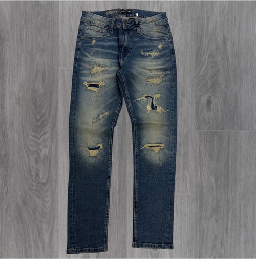 Threads - Slim Fit Distress Denim - Vintage Blue - 50132 zi
