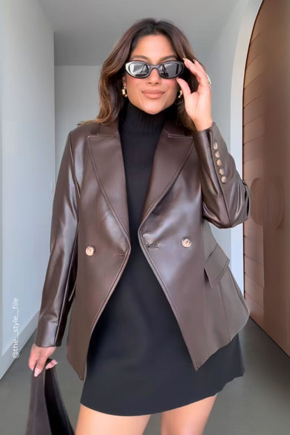Coffee Croc Coated Sisca Blazer