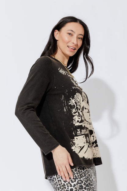 Charcoal Washed Cotton Band T-Shirt