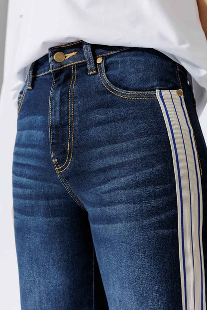 Dark Denim Stripe Wide Leg Jean