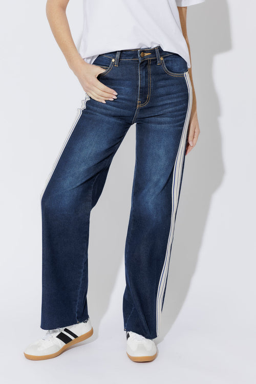 Dark Denim Stripe Wide Leg Jean