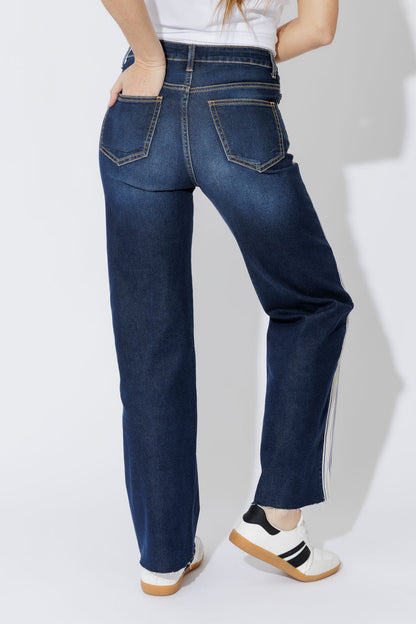 Dark Denim Stripe Wide Leg Jean