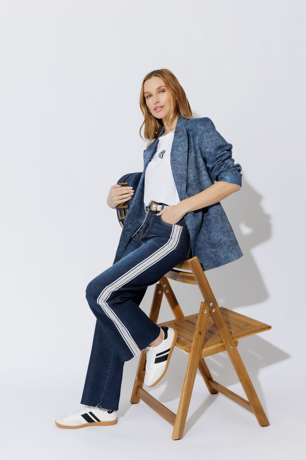 Dark Denim Stripe Wide Leg Jean