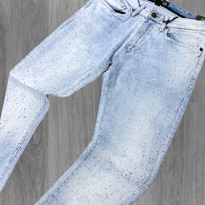 JC - Embroidery w Rhinestones Slim Jeans - Blue  - 2352