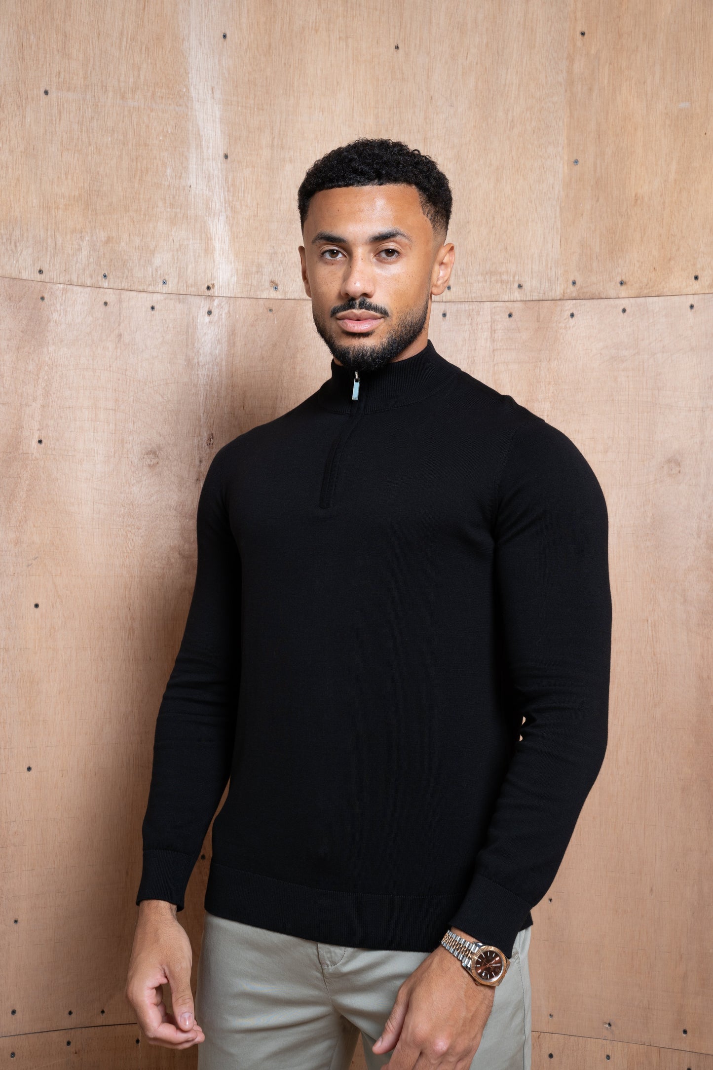 Capo Egyptian Cotton 1/4 Zip Top - Black