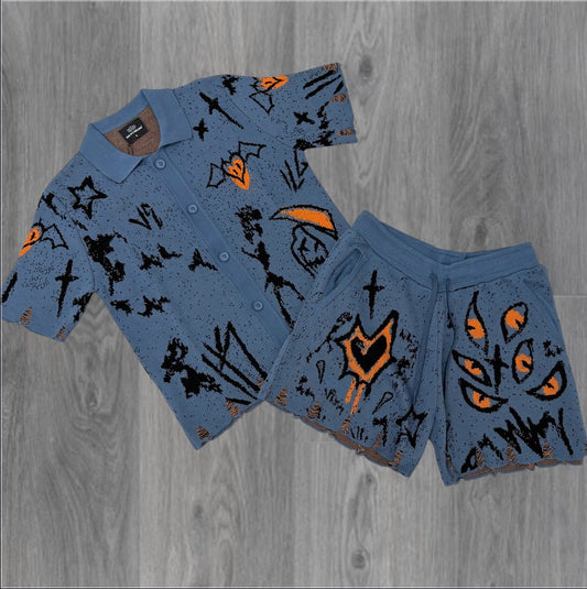 One Million - Knitted Short Set - Indigo 310