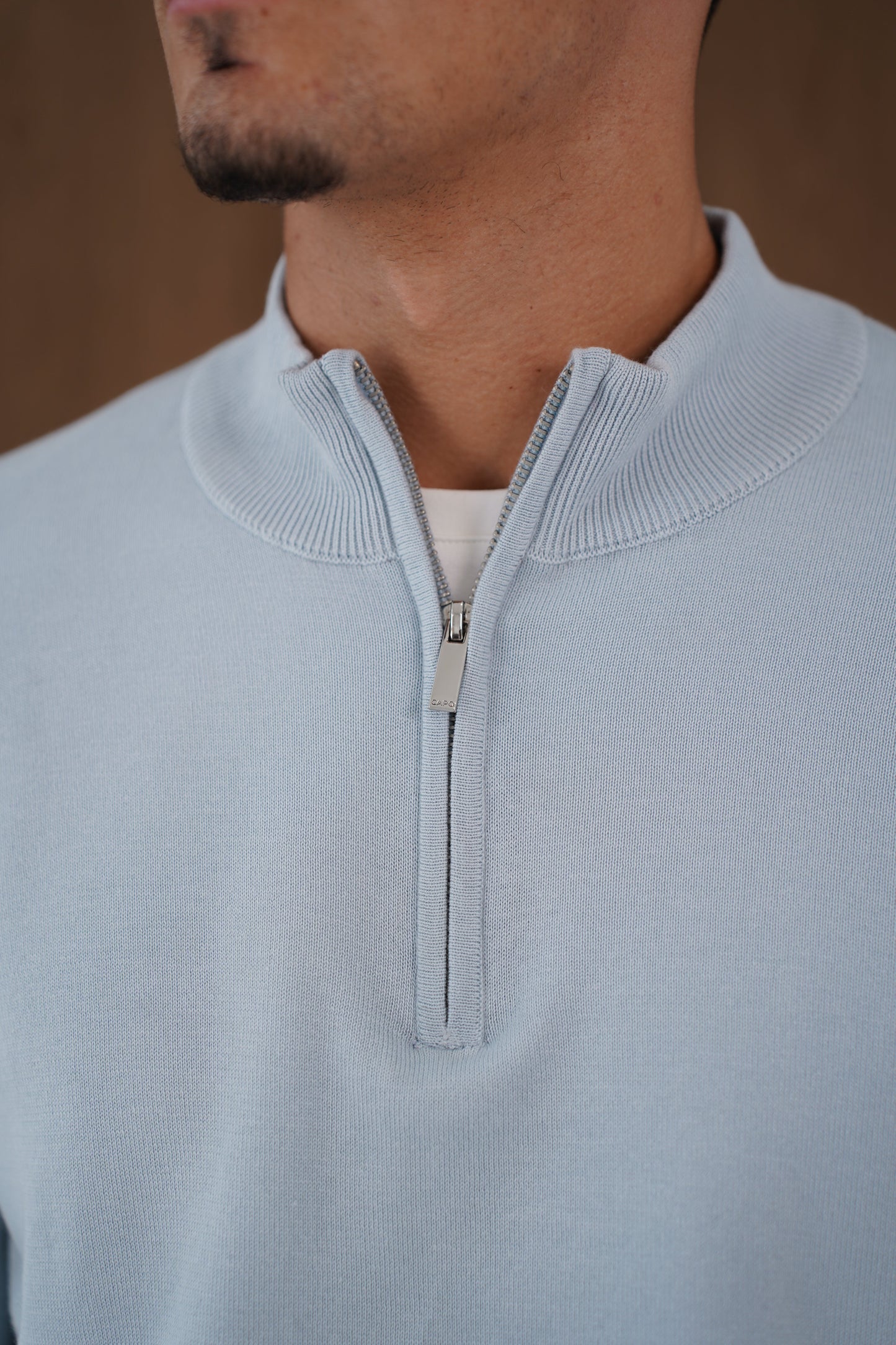 Capo Egyptian Cotton 1/4 Zip Top - Sky Blue