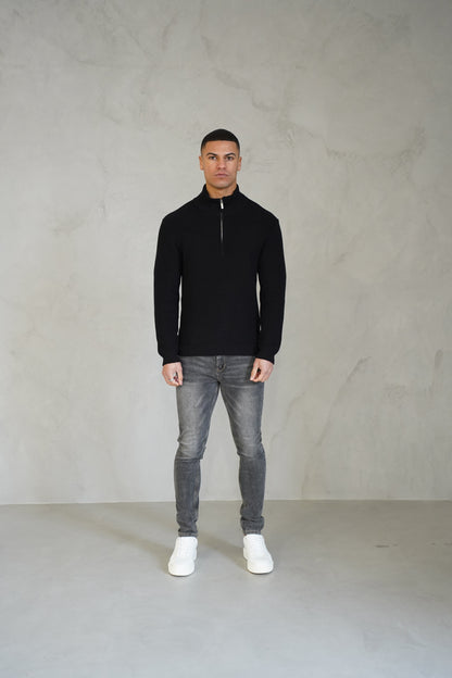 Capo Ribbed 1/4 Zip Jumper - Black