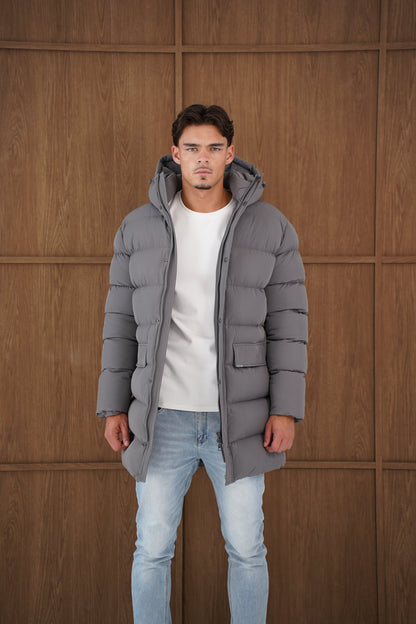 Capo Mid-Length Puffer Coat - Charcoal