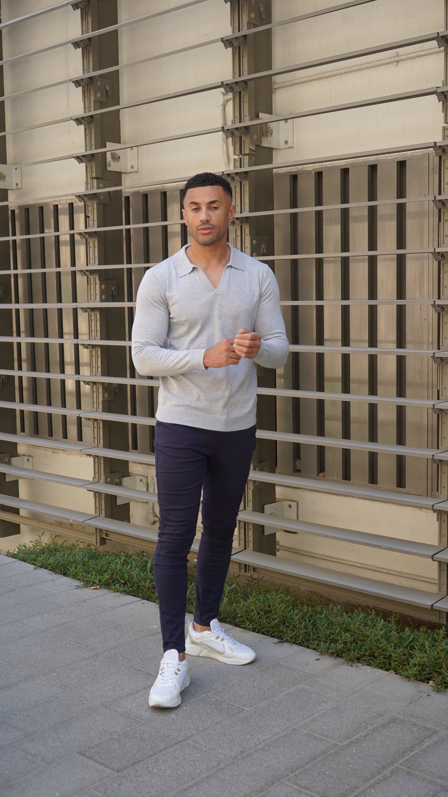 Capo Egyptian Cotton Cuban Collar LS Polo Shirt - Grey