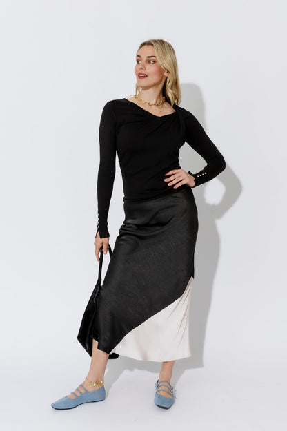 Black Fine Knit Twist Top