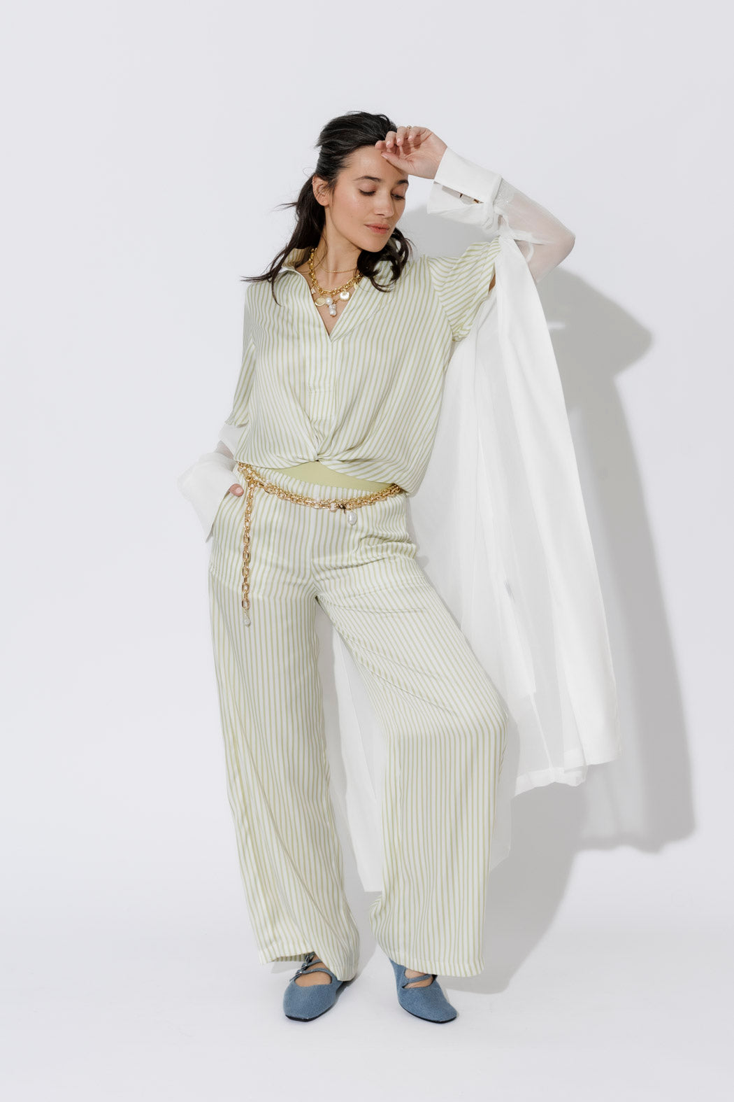 Chartreuse Stripe Fluted Blogger Shirt