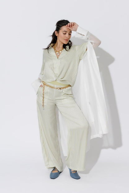 Chartreuse Stripe Fluted Blogger Shirt