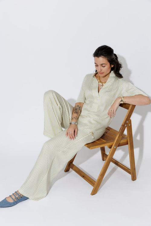 Chartreuse Stripe Wide Leg Pant