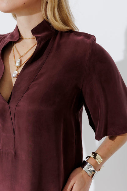 Chocolate Cupro Fluted Blogger Shirt