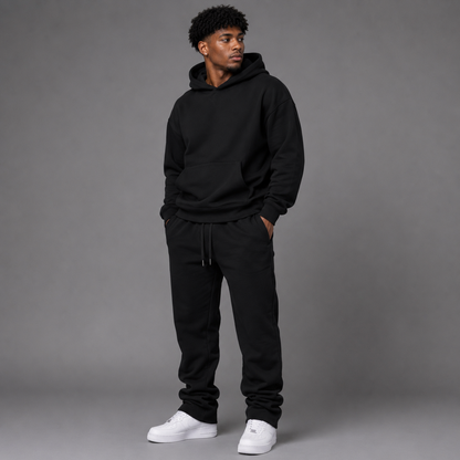 Narr - Stacked Flare Sweat Suit - Black - 1081
