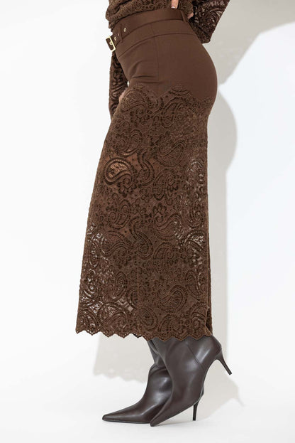 Chocolate Ponte Lace Skirt
