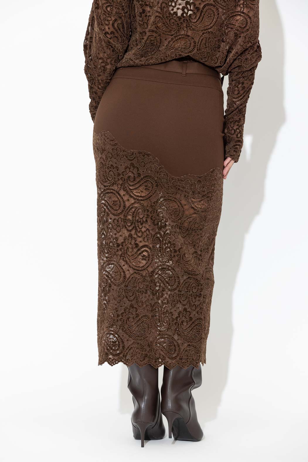 Chocolate Ponte Lace Skirt